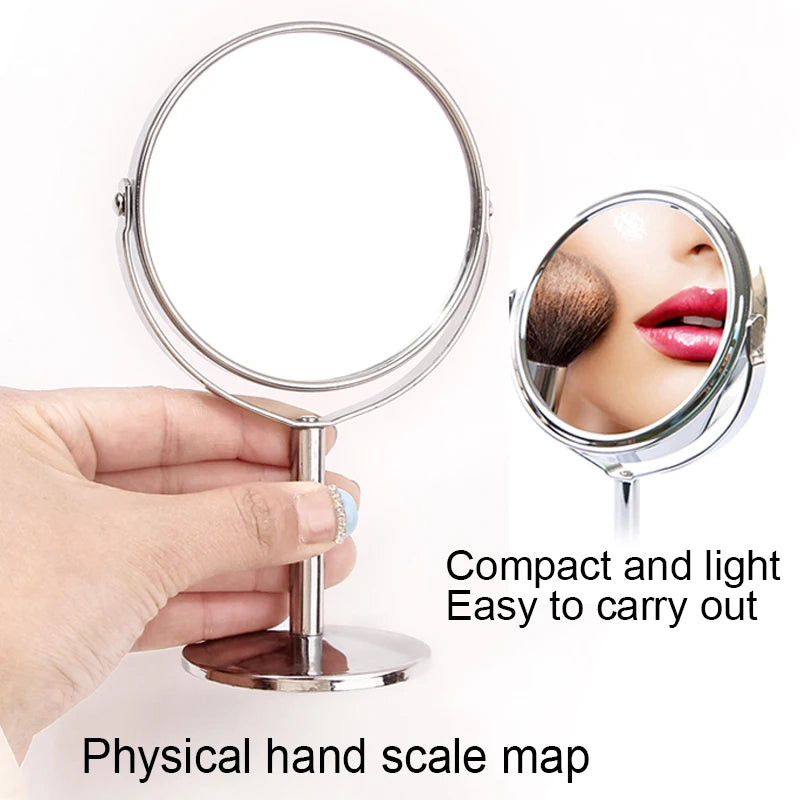 1pc Large Silver Makeup Mirror, Clear Double Sided Tabletop Beauty Mirror, Metal Silver Magnifying Cosmetic Mirror, 360° Rotatio