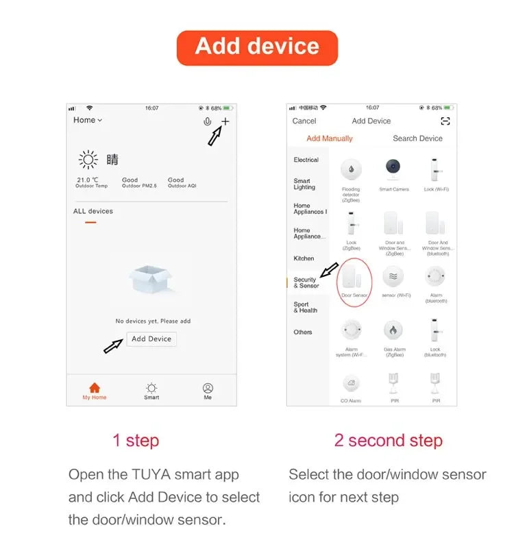Tuya Smart WiFi Zigbee Door Sensor Smart Home Open Close Detector Smartlife App Control Notification Compatible