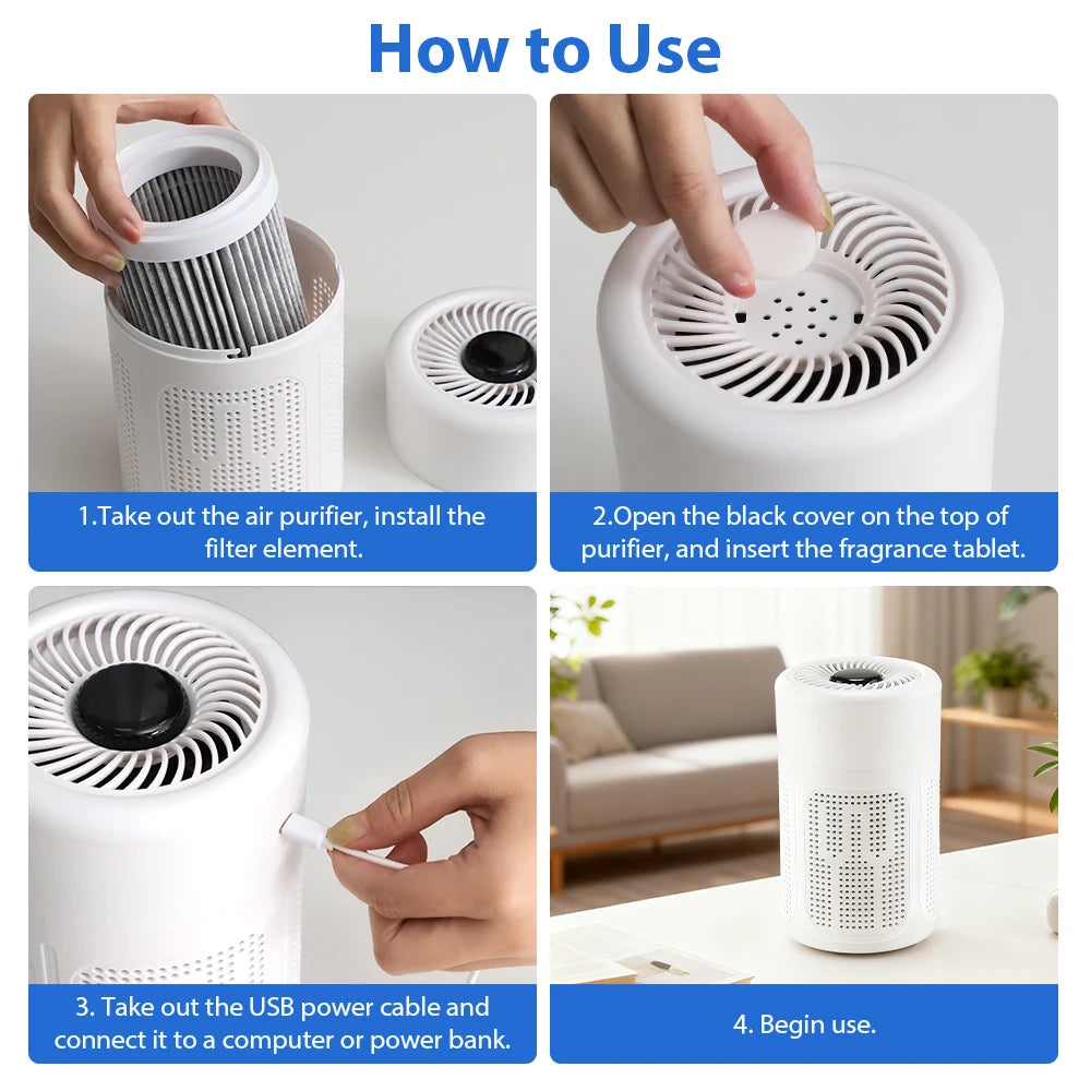 Mini Desktop Air Purifier HEPA Filter Negative Ion Technology Quiet Air Cleaner Portable Air Purifier for Home Bedroom Office