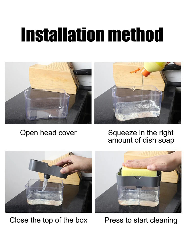 Washing Detergent Press Cleaning Pot Brush Kitchen Style Automatic Liquid Dispenser Dishwashing Brush Pot Tool Soap Dispenser