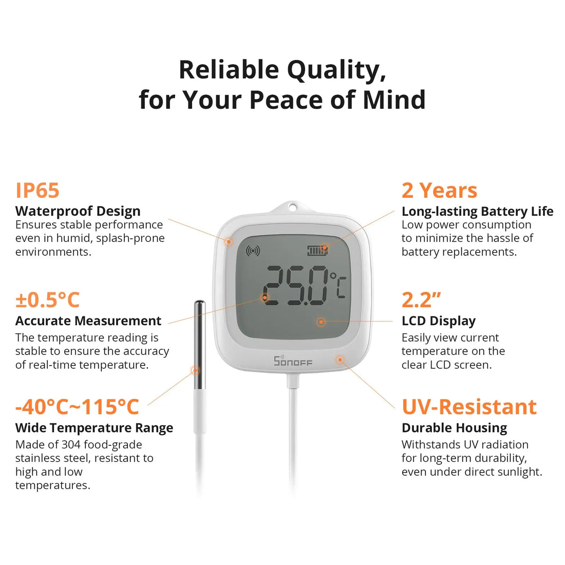 SONOFF SNZB-02LD IP65 Zigbee LCD Smart Thermometer With Probe Detect Pool Bathtub Fridge Freezer Liquid Temperature Measurement