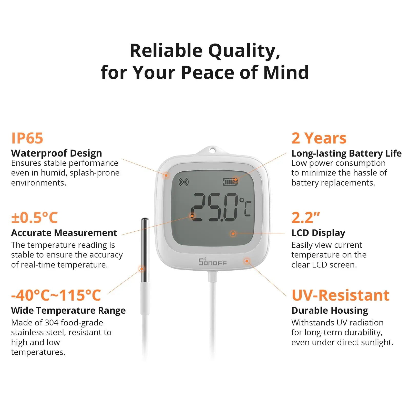 SONOFF SNZB-02LD IP65 Zigbee LCD Smart Thermometer With Probe Detect Pool Bathtub Fridge Freezer Liquid Temperature Measurement