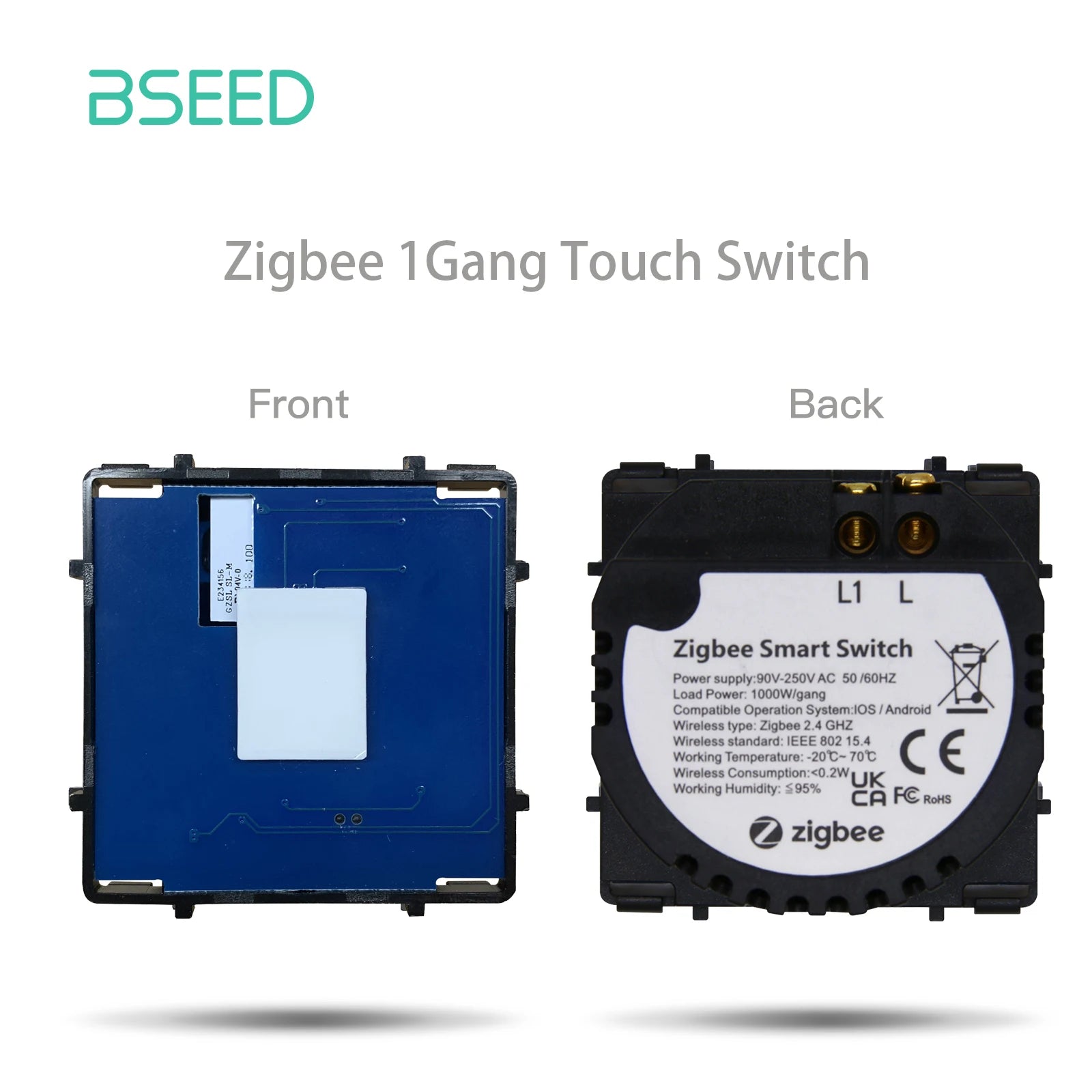 BSEED 1/2/3Gang Smart Zigbee Switches Function Part Touch Glass Front Panel EU Wall Socket Smart Plug DIY Parts Free Combination