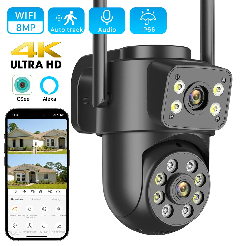 ANBIUX 4K 8MP WiFi Surveillance Camera 4MP 4X Digital Zoom PTZ IP Dual Lens AI Human Detect Outdoor Security Camera ICSEE App