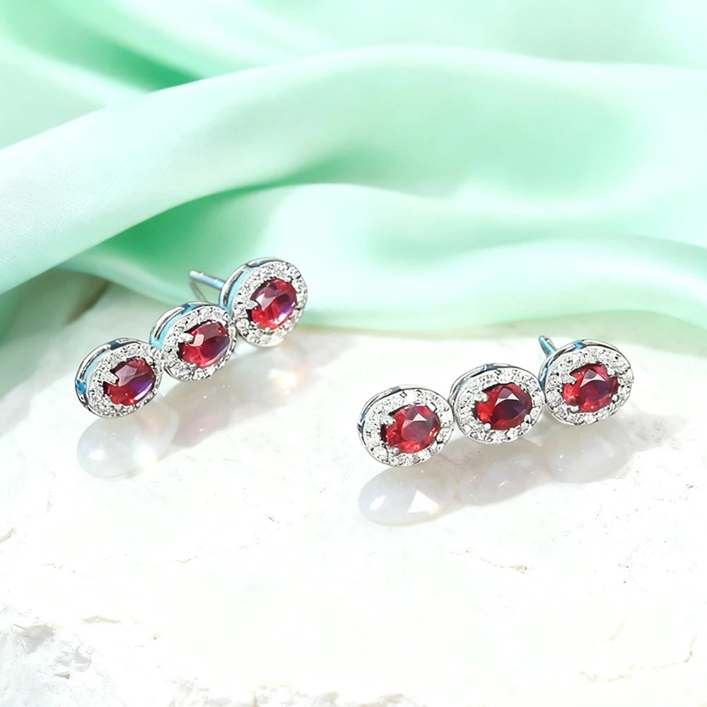 TEMGF 4*6mm Oval Cut Ruby Gemstone Drop Earrings S925 Sterling Silver Tassels Ear Studs for Women Fashion Luxury Fine Jewelry