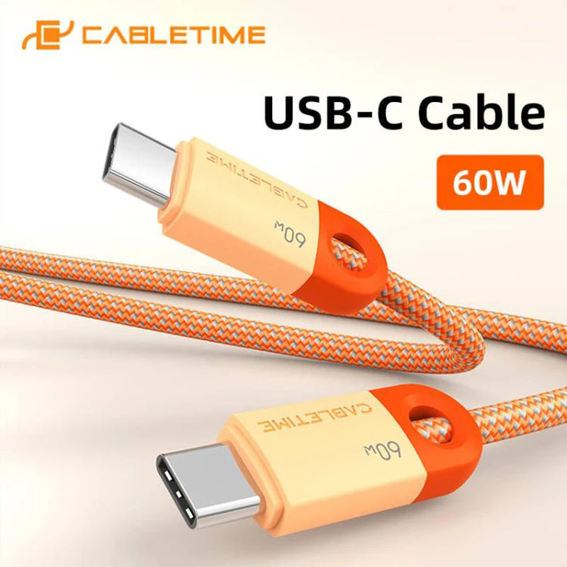 CABLETIME USB C to USB C Cable 60W 480Mbps Fast Charging Cable 3A Braided Type C to Type C Cable for Moble Phone Laptop HUAWEI