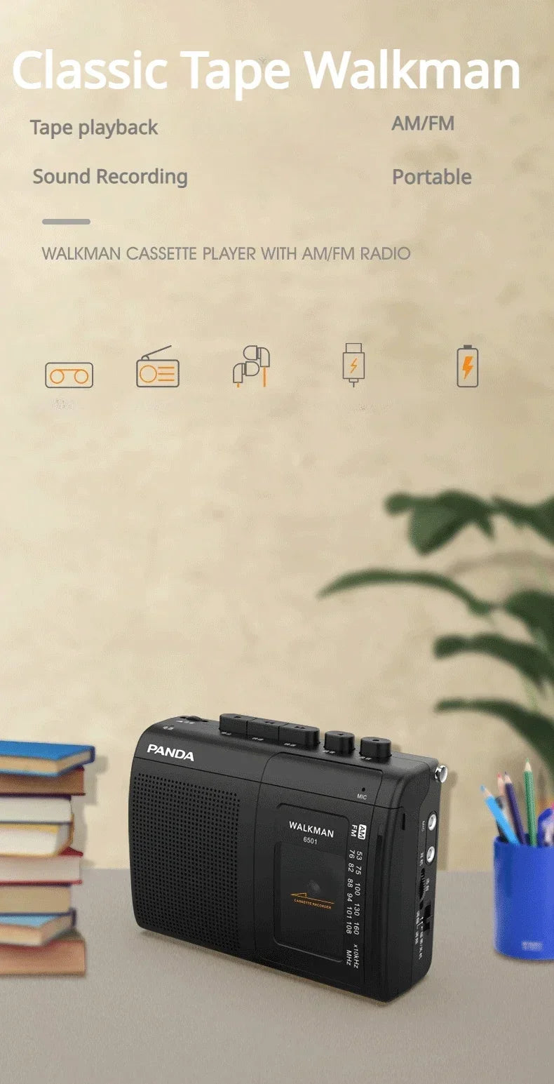 Portable Tape AM/FM Radio Retro Cassette Music Player Walkman Tape Recorders With Loudspeaker Support 3.5mm Headphone Play