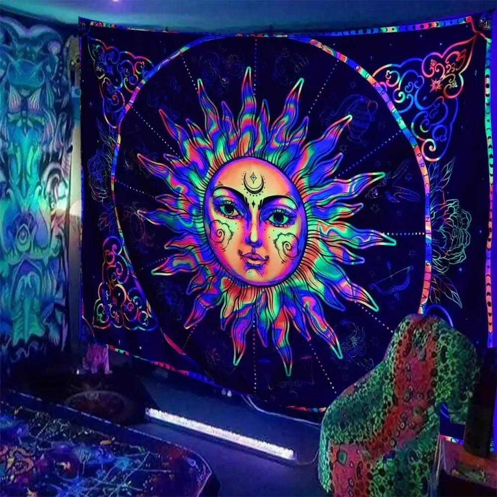VIKAMA Sun Totem Tapestry Radiant Glow with Flowing Halo Living Room, Bedroom, Meditation Space Accent Wall Machine Washable