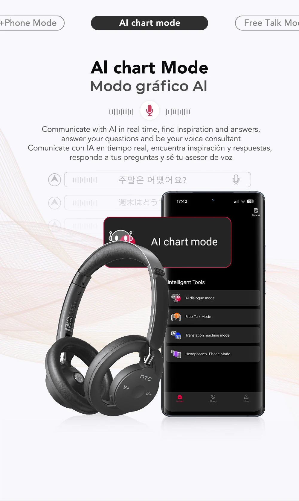 HTC HP06 Open-Ear Wireless Headphones Bluetooth V6.0 Airy Foldable AI Translate Headset for PC Laptop Phone TV Ultralight Hollow