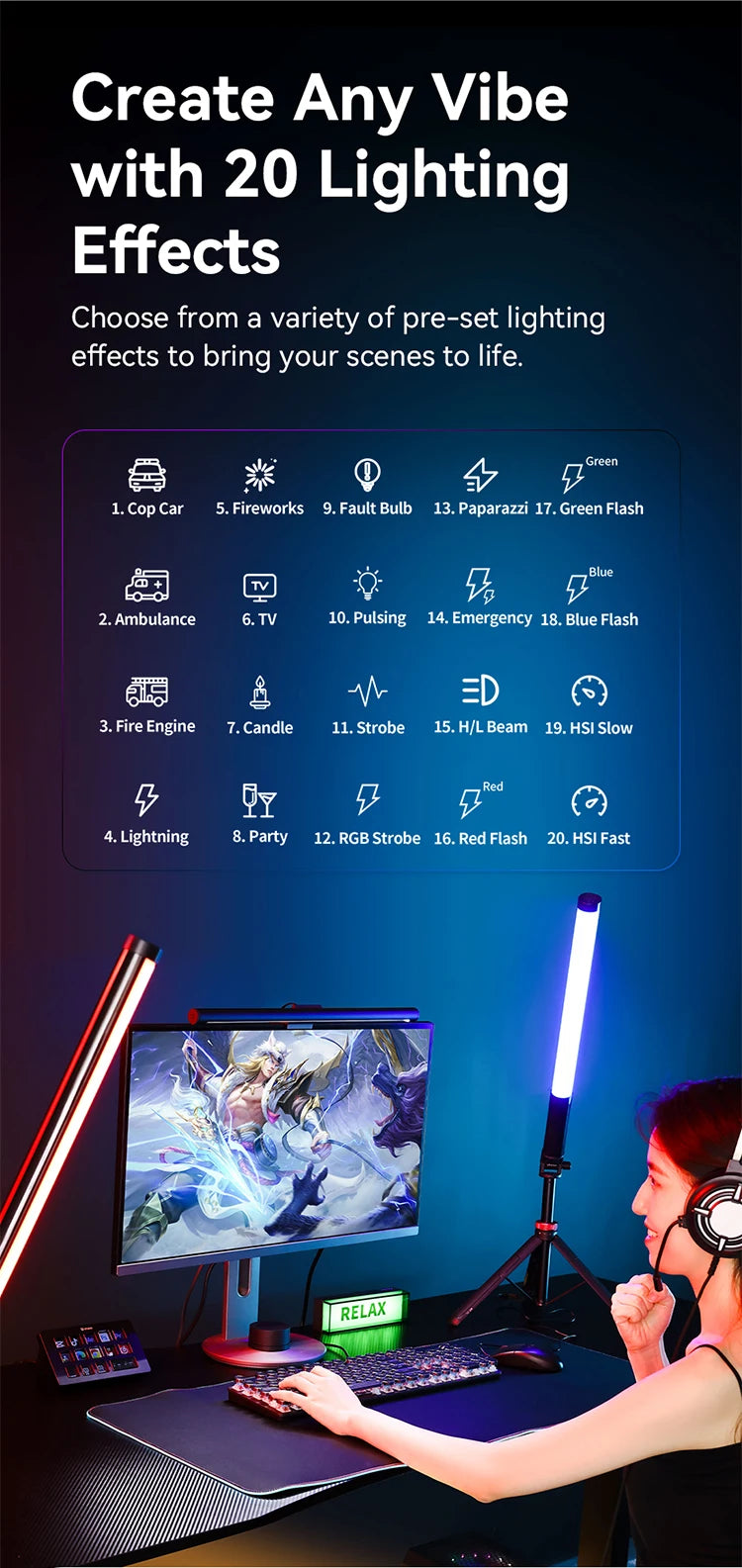 Ulanzi VL119 LED Stick Light Fill Lamp Sticks Bulk Colorful RGB Glow Stick for Photography Game Birthday Wedding Party Supplies