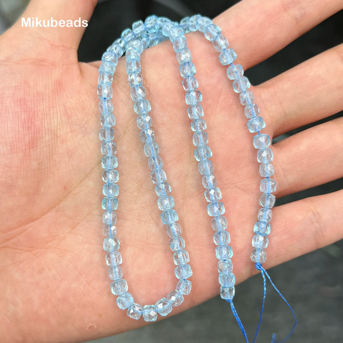 Wholesale Natural 4mm Blue Topaz Faceted Cube Round Loose Beads For Making Jewelry DIY Necklace Bracelet Mikubeads