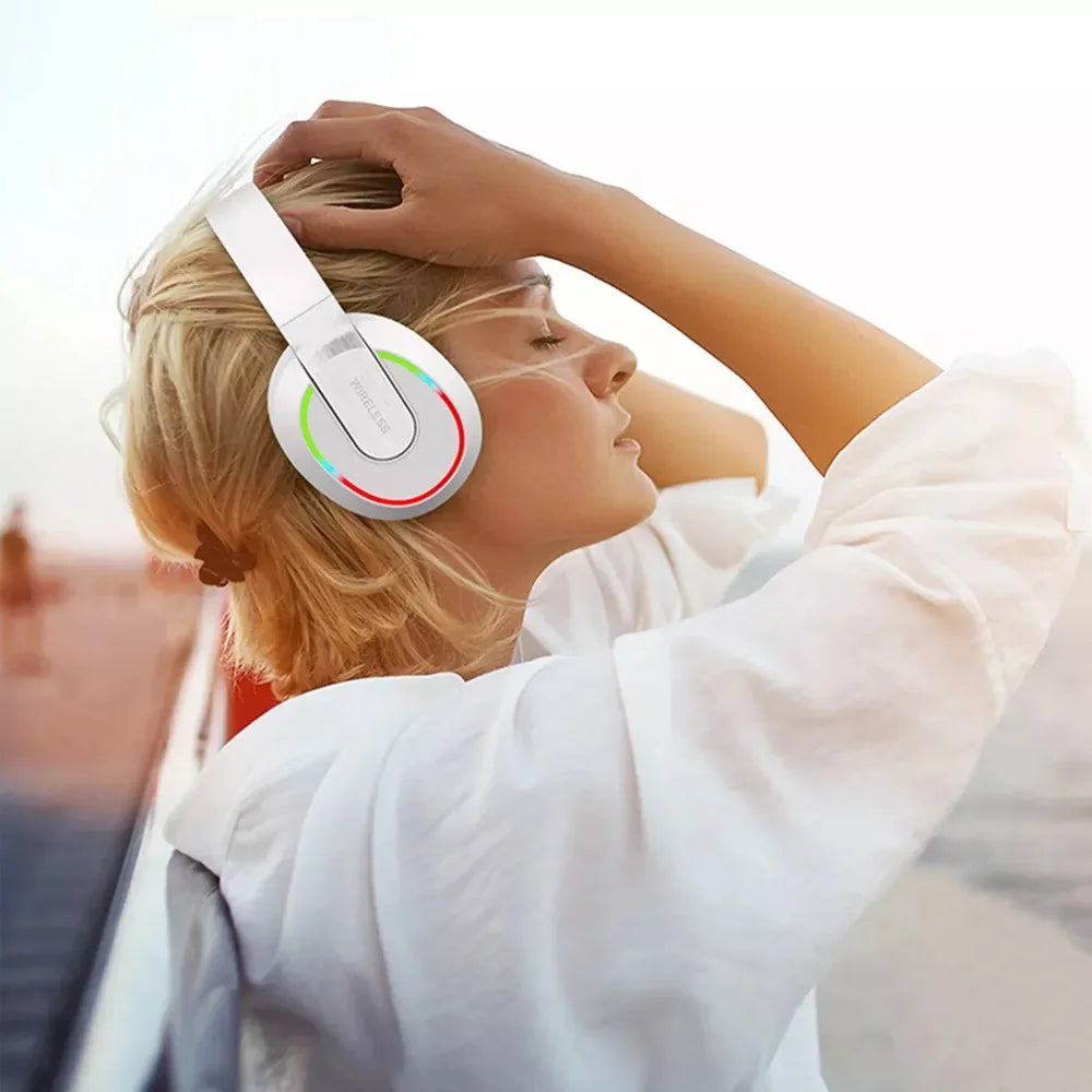 Wireless Headphones with MicroPhone Game Headset Blutooth 5.1 Gamer Surround Stereo Earphone Colourful Light PC Laptop Earpiece