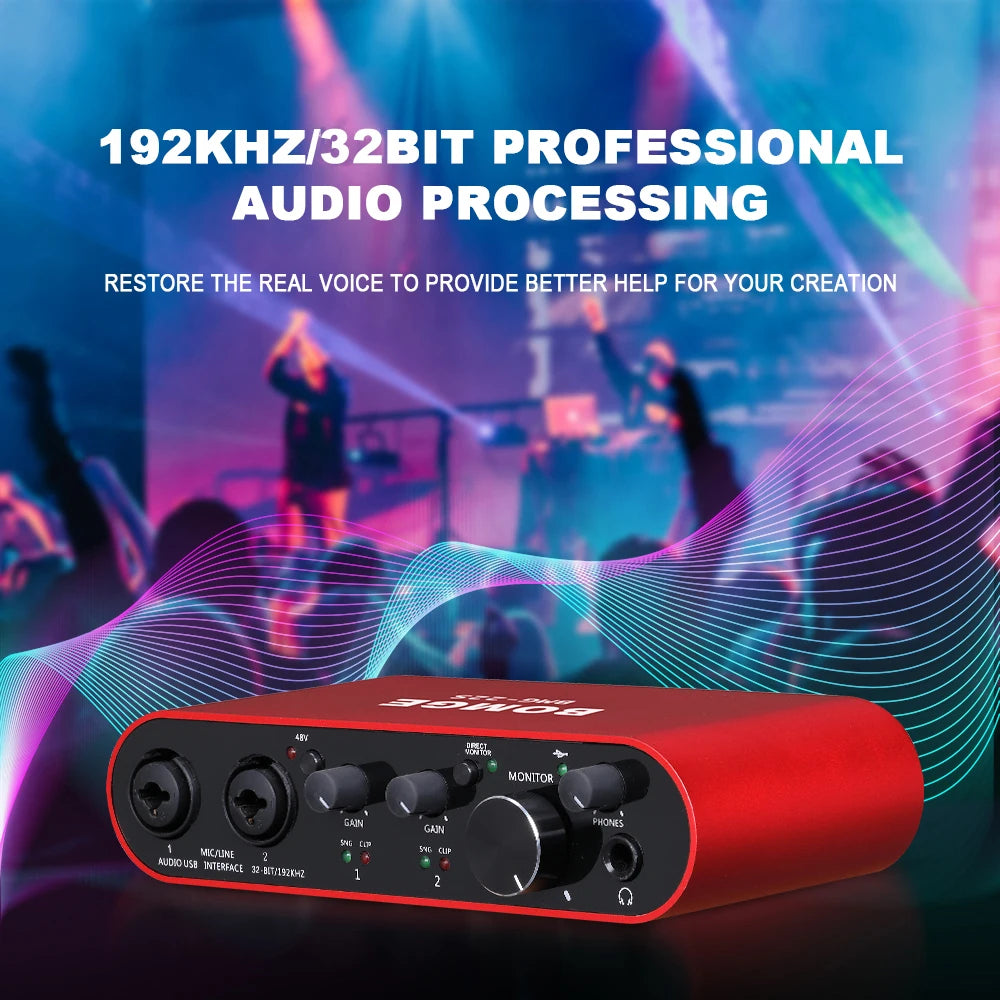 Audio Interface BOMGE BMG-22S 32-bit/192kHz Professional Sound Card And dual channel Amplifier Are Used For Live Recording