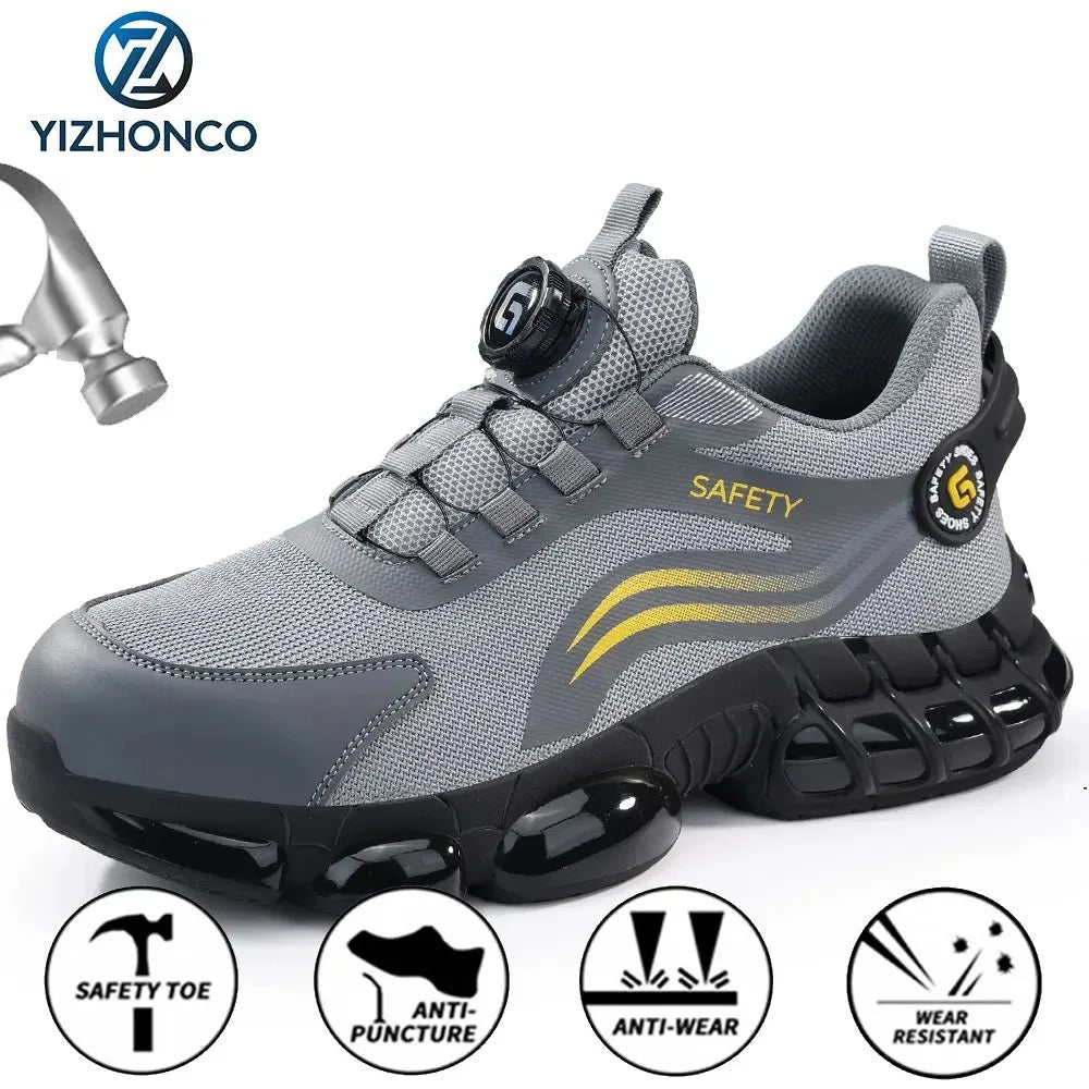 YIZHONCO Safety Shoes Man Waterproof Leather Upper Steel Toe Anti Slip Oil Resistant Breathable Anti Odor Safety Shoes Man