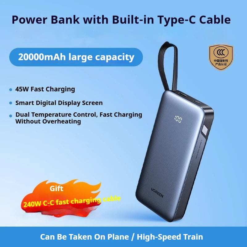 UGREEN 20000mAh Power Bank With Built in Cables 145W Fast Charge Mobile Power Bank iPhone17 Laptop Notebook Customized Charger