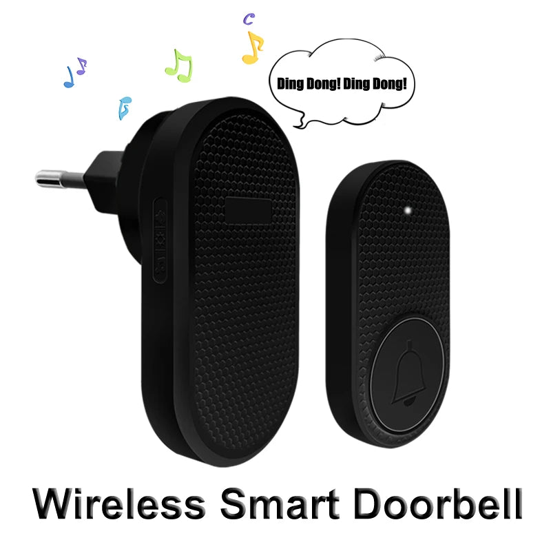 Smart Wireless Doorbell 433MHz 4 Volume Levels & Melody Chime Emergency Alarm for Elderly EU or US Plug Optional (White/Black)