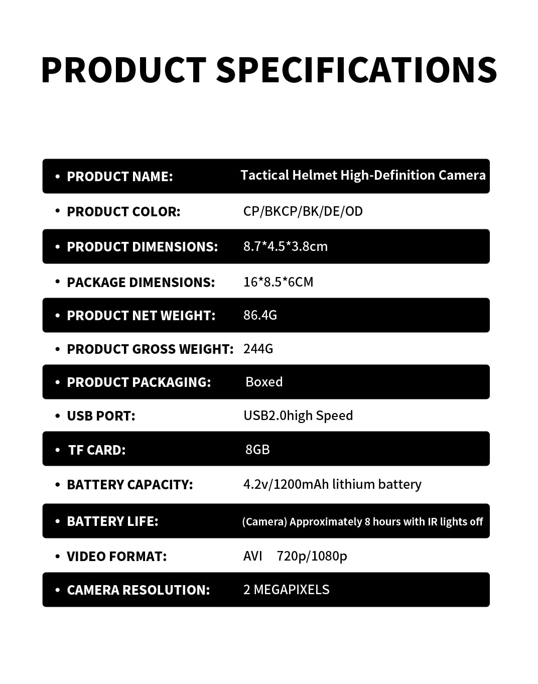 Tactical Helmet Camera, 720P HD Video Recorder with Photo Capture, Adjustable-Angle Helmet Cam, FAST Helmet Accessories