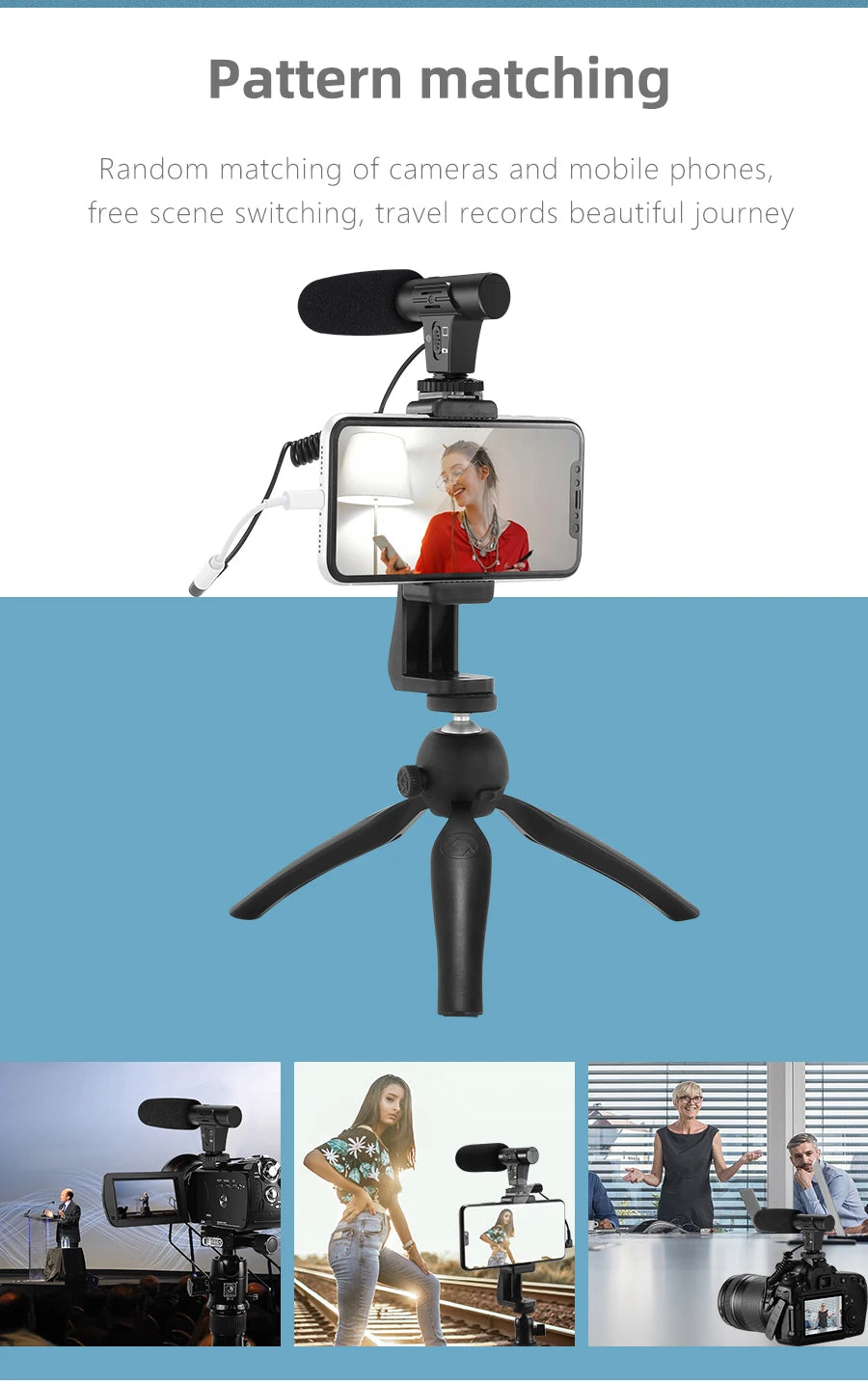 MAMEN Video Recording Microphone with Long Spring Cable Plug and Play for Phone SLR Camera for Vlog Interview Podcast Microfone