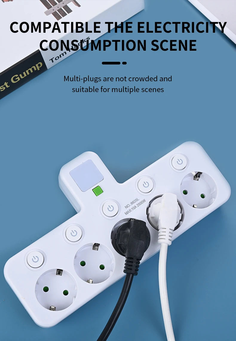 Wireless Wall Charger Socket with 3 AC Outlets +2 USB Ports+ 1 Type C 6-in-1 Plug Socket EU Plug Fast Charging power board