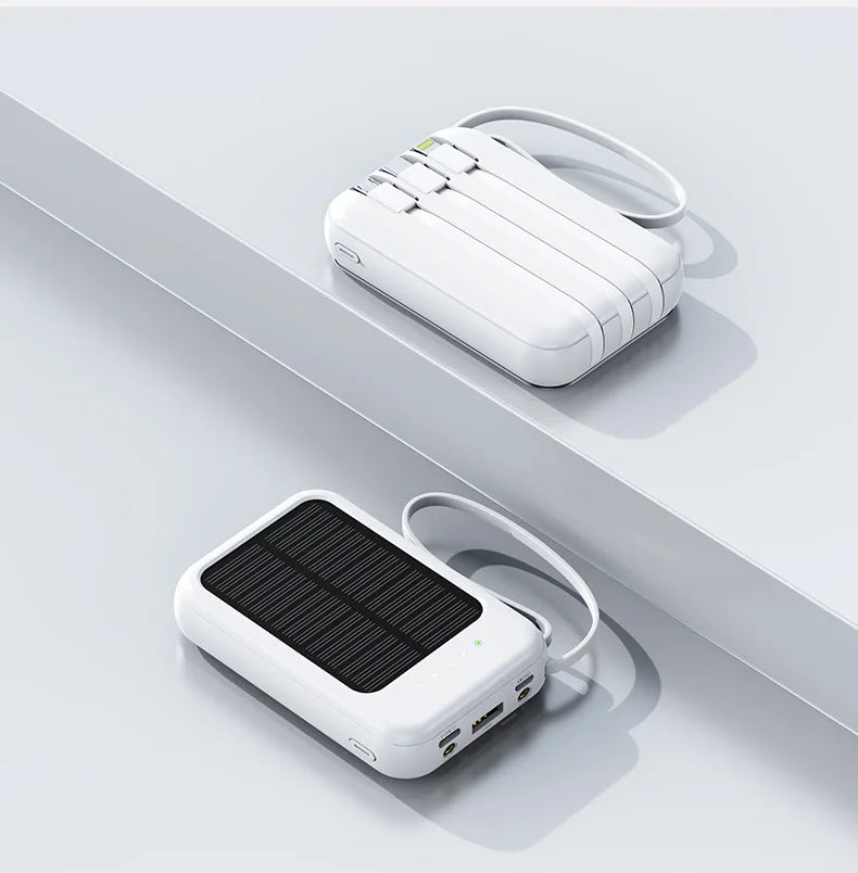 50000mAh Solar Power Bank Built Cables Solar Charger Poverbank 2 USB Port External Charger Mobile Phone Powerbank with LED Light