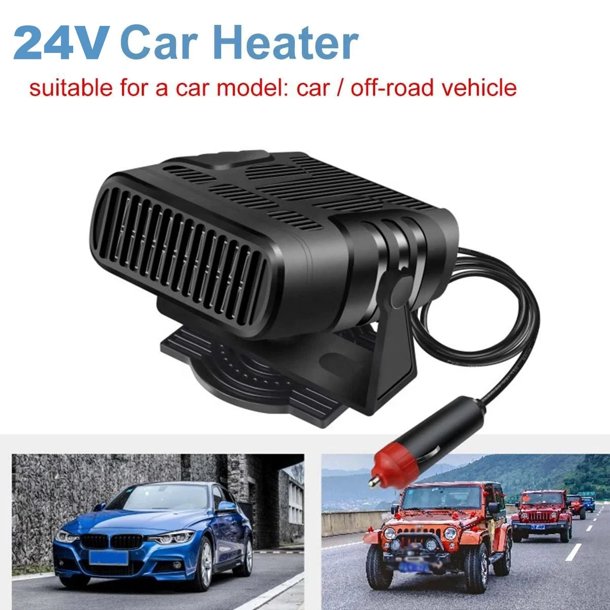 200W Car Heater 12V/24V Portable Car Heater Fan 2 IN 1 Electric Cooling Heating Auto Windshield Defroster Car Anti-Fog Heater