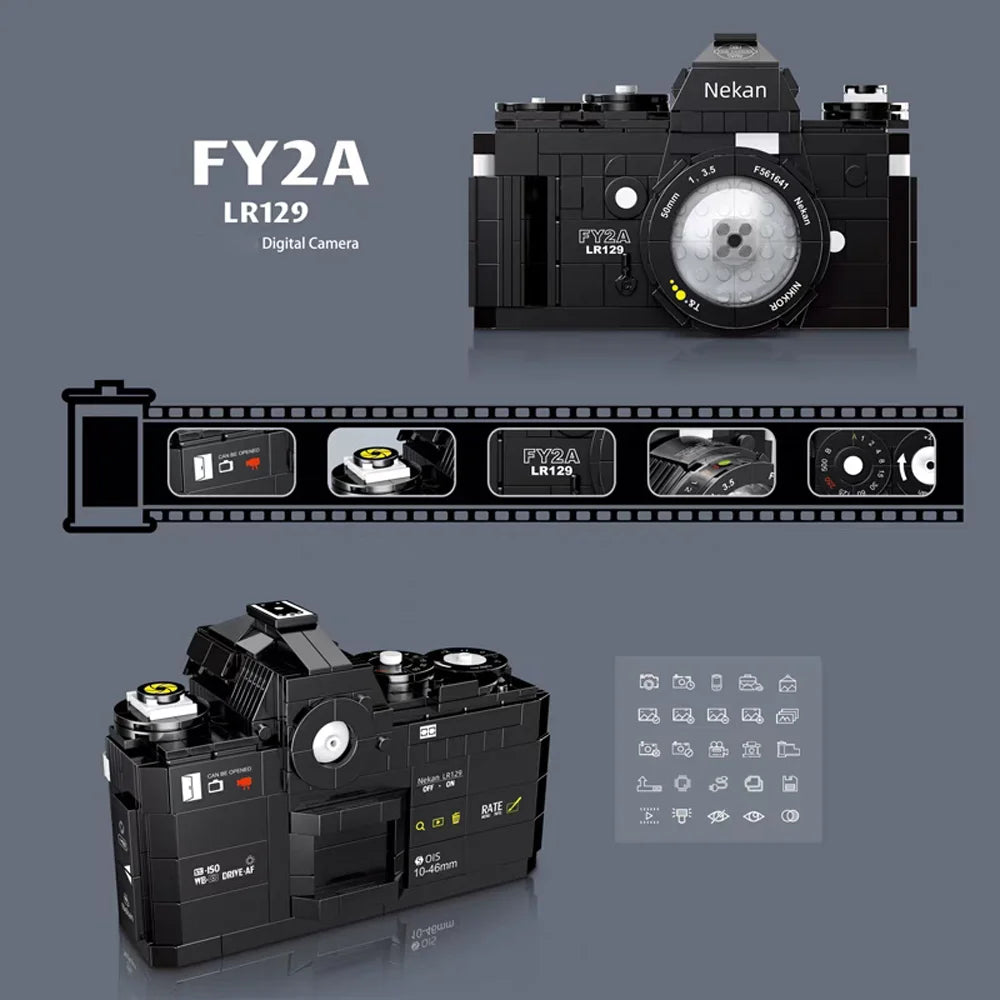 Retro Camera Building Blocks with Theatre Scene Toys LED Light Stage, Nostalgic Camera, Home Office Decor, Perfect Gift for Kid