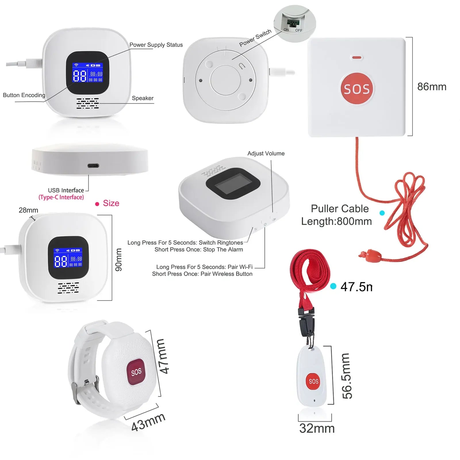 Topvico Tuya SOS Button WiFi Emergency Button for the Eldely Alarm, Fall Alert Call, Panic Button Bracelet Seniors Old People