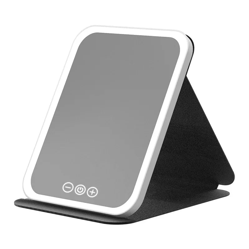 LED Dimmable Makeup Mirror Portable Foldable Design with Touch Screen 3 Colors Light Stepless USB Charging for Beauty Fashion