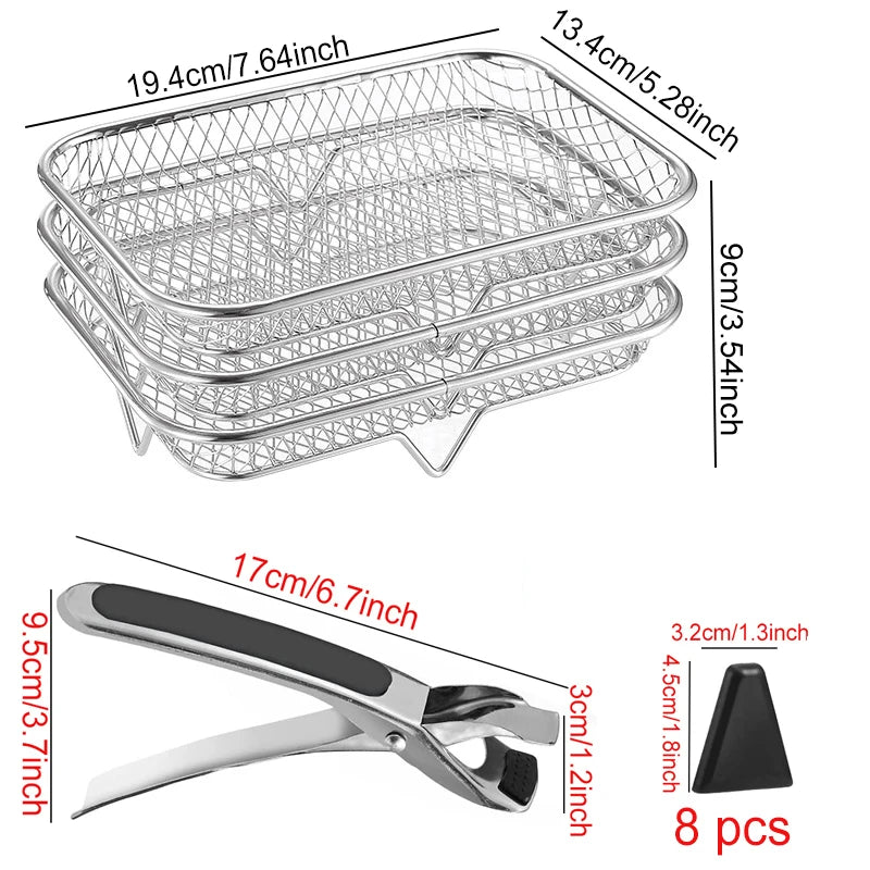 Air Fryer Universal Accessories Metal Oven Air Fryer Racks For Baking Stackable Grill Skewer Rack Fit All Airfryer 4.2Qt - 5.8Qt