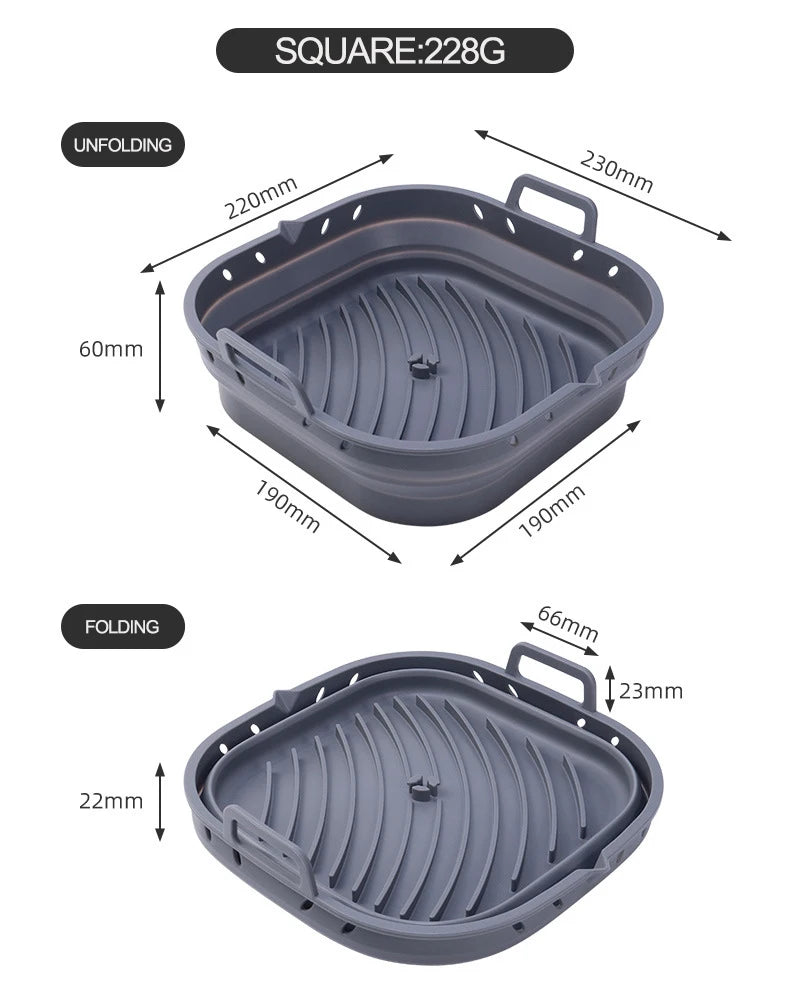 Square Silicone Air Fryer Liners Reusable Silicone Basket Easy to Clean Air Fryers Pot for 5.8 to 8 Qt Air Fryer Baking Tray