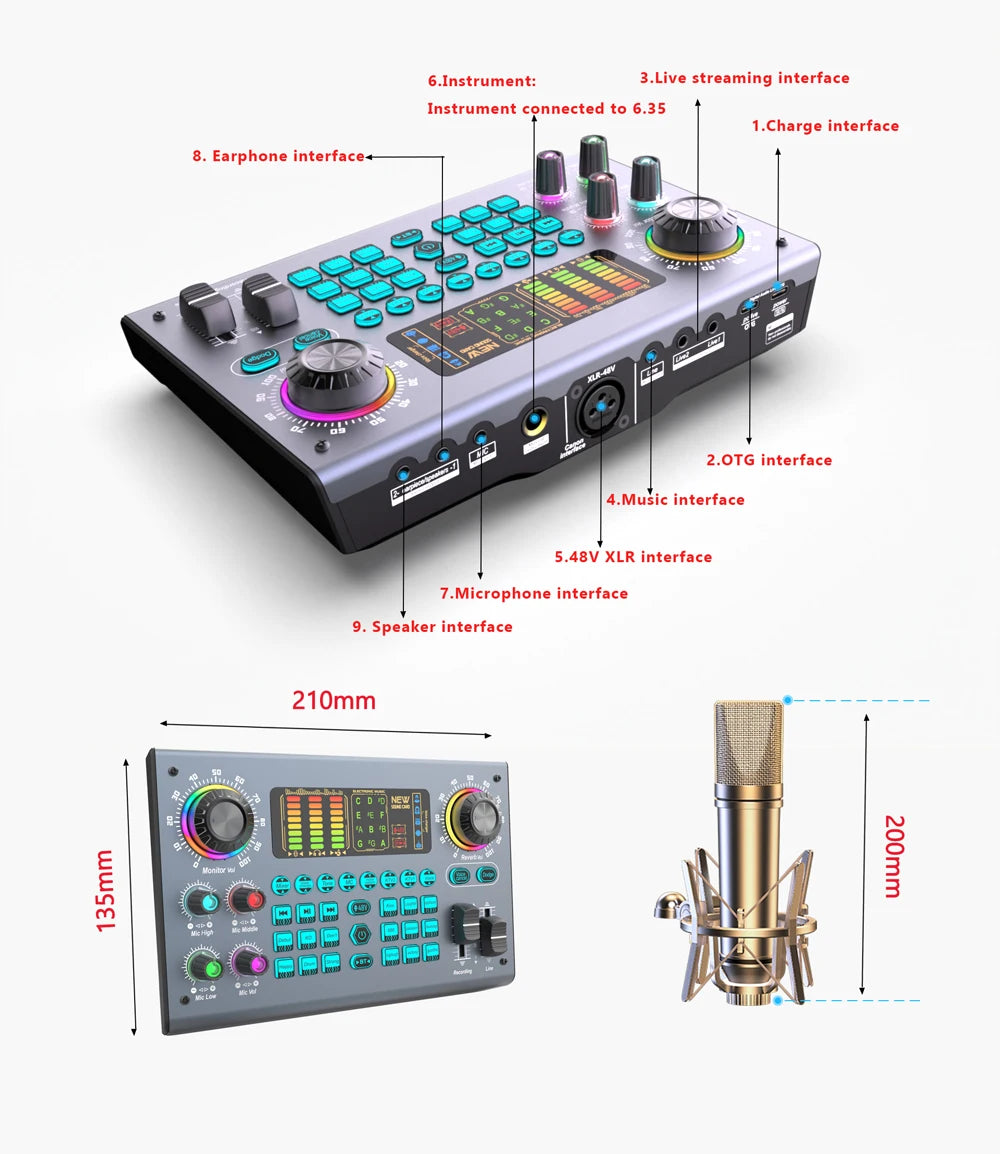 Zealsound Professional Podcast Live SoundCard Equipment Bundle with 48V XLR Microphone for PC Recording Singing Streaming Gaming