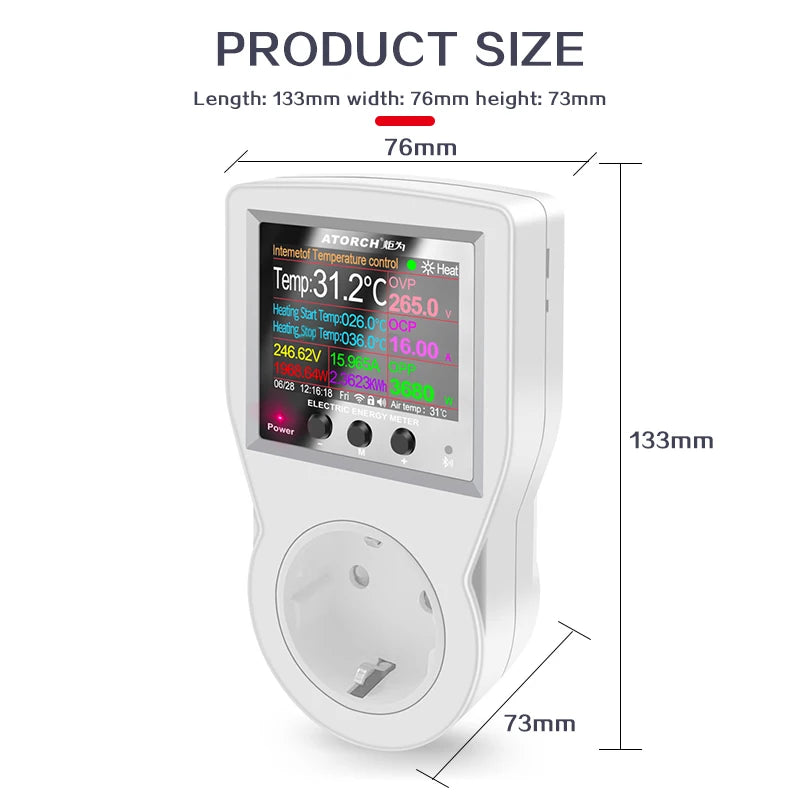16A Tuya WIFI Digital Thermostat Socket Incubator AC220V Temperature Controller With Timer Switch Cooling Heating 3M NTC Sensor