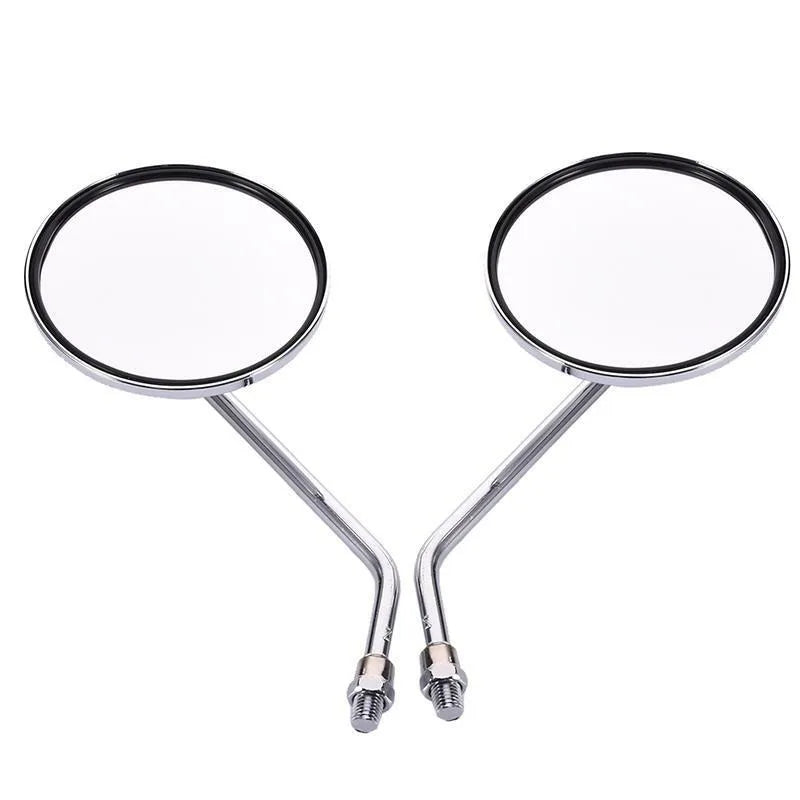 A Pair Chrome Motorcycle Scooter Mirrors Universal Motorbike Rear View Mirror 10mm Thread Round Oval Convex Mirrors