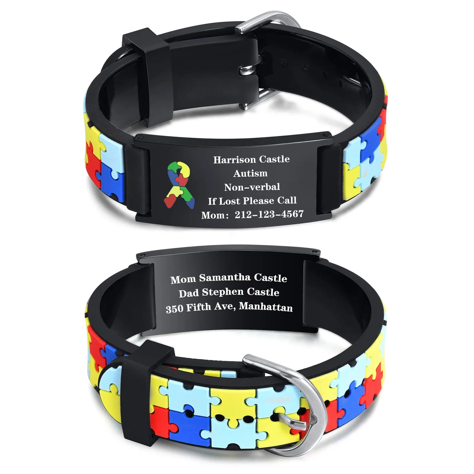 Personalized Autism Medical Alert ID Bracelet, Custom Engraved Emergency Silcone Wristband for little Girls Boys ( 0-7 years)