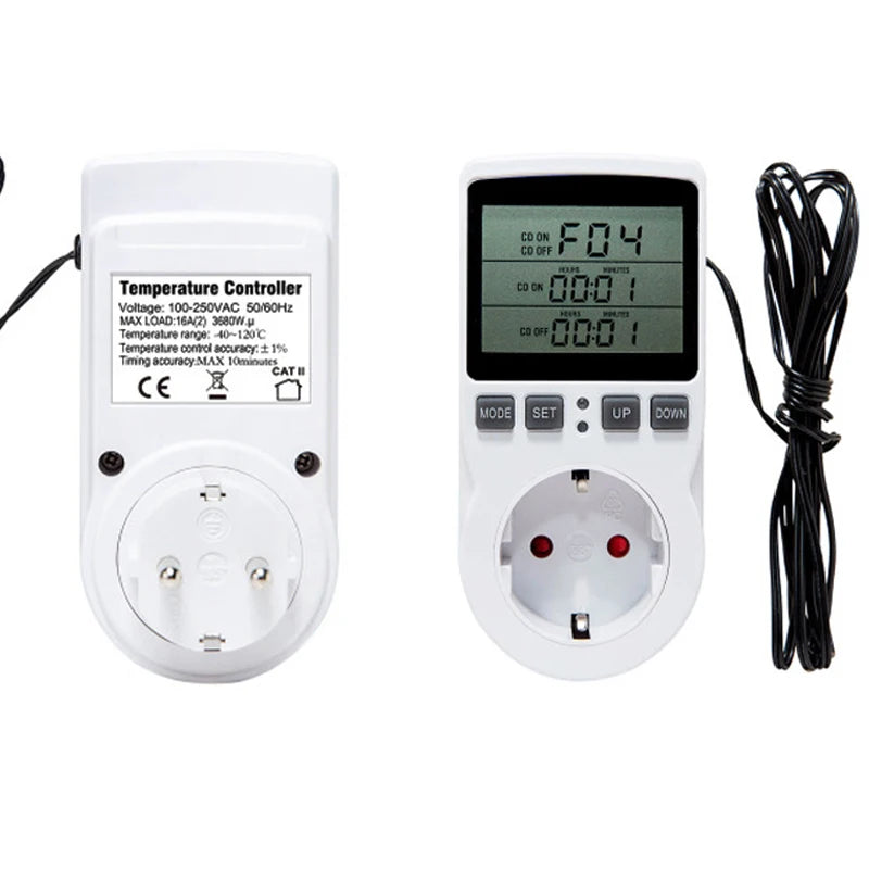 Temperature Controller Socket Digital Thermostat 120/220V Timer Socket Outlet Heating Cooling Switch With Sensor Probe