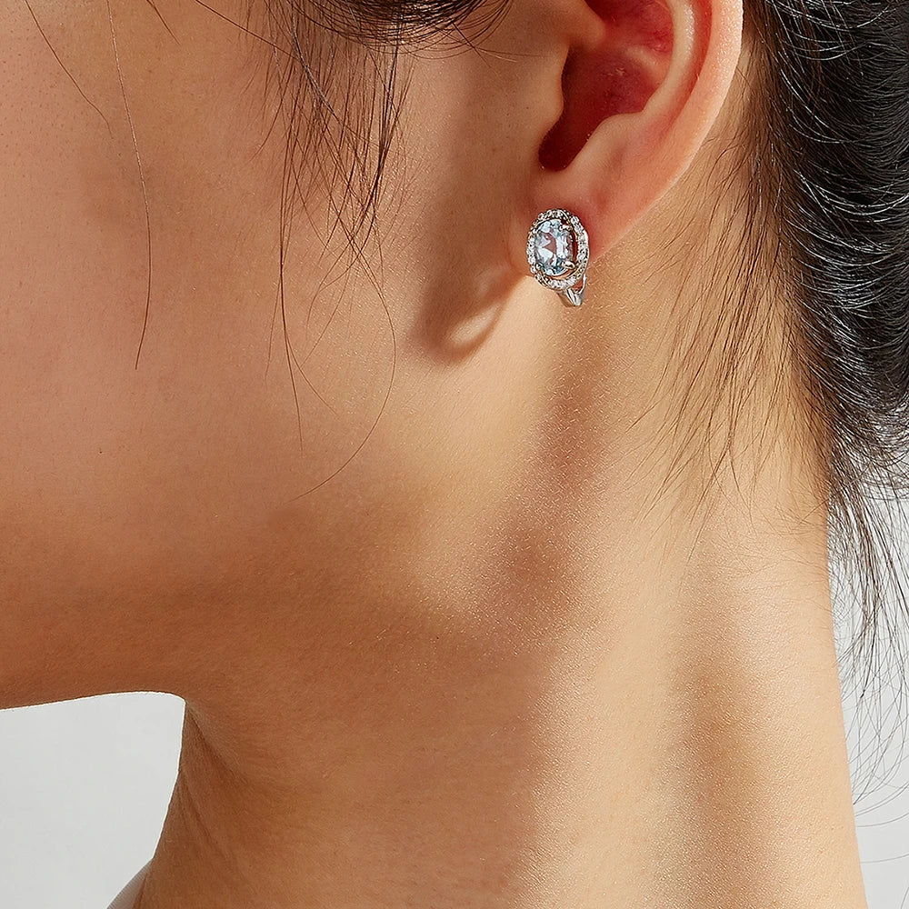 Simple design natural sky blue Topaz earrings women fashion popular fine 925 sterling silver jewelry