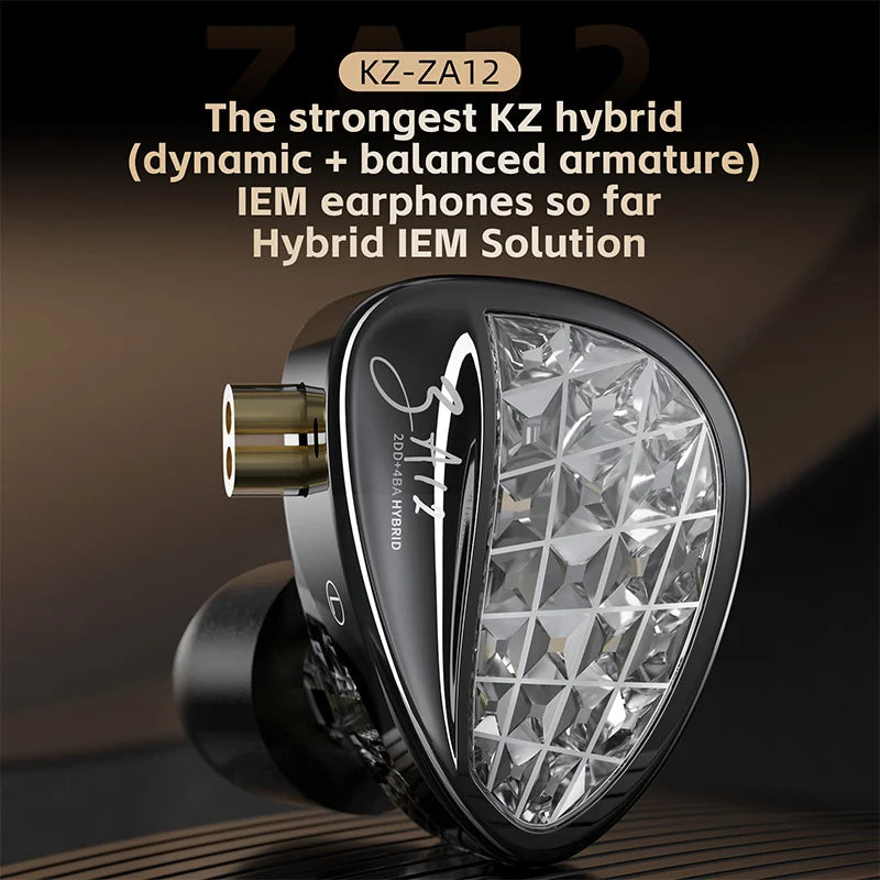KZ ZA12 Hybrid dynamic balanced armature IEM earphones HiFi Bass wired headphone Noise Cancelling Earbuds in ear Monitor Headset