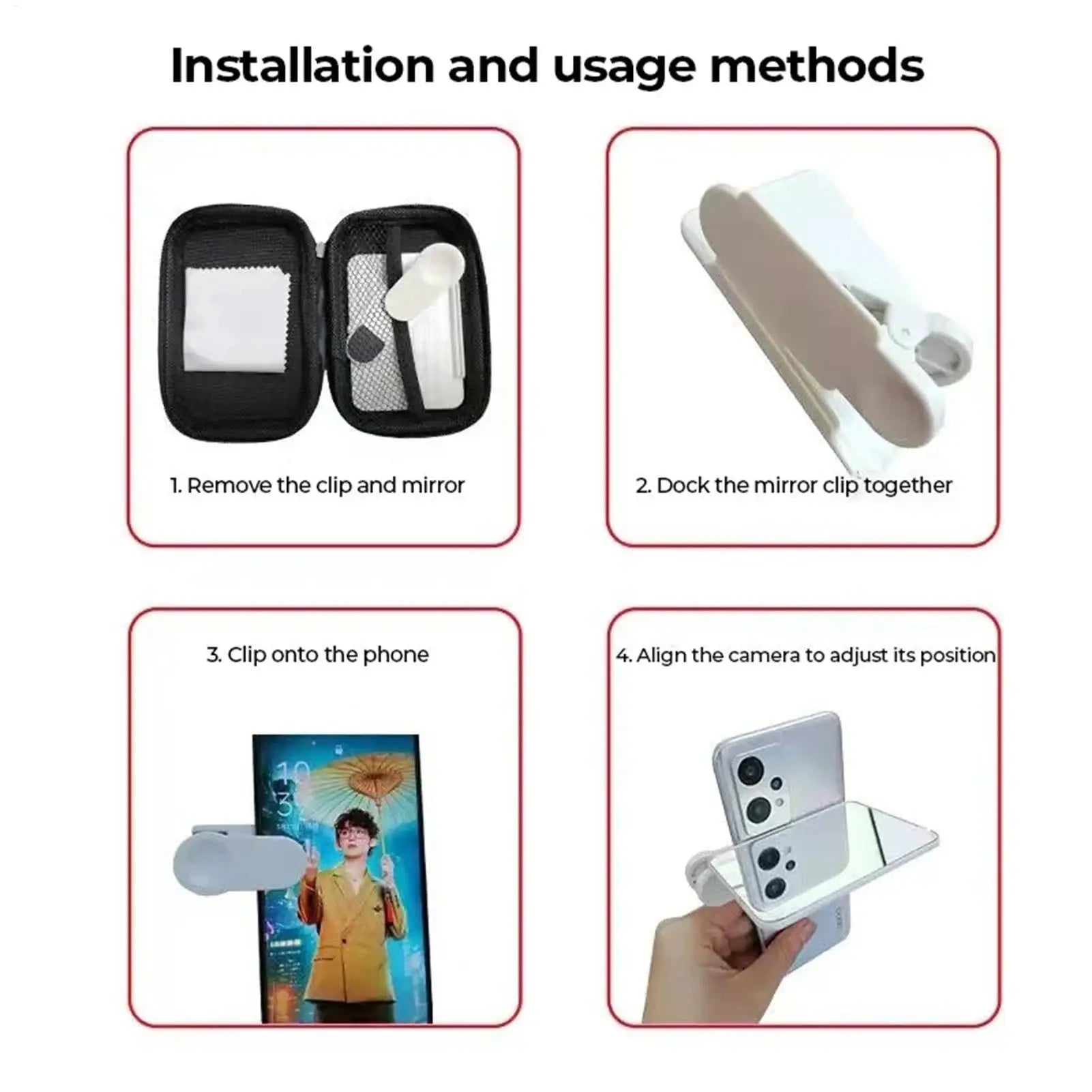 Mirror Reflection for Phone Camera Glass Mirror Clip Set for Phone Camera Creative Photo Tools Adjustable for Vlogger