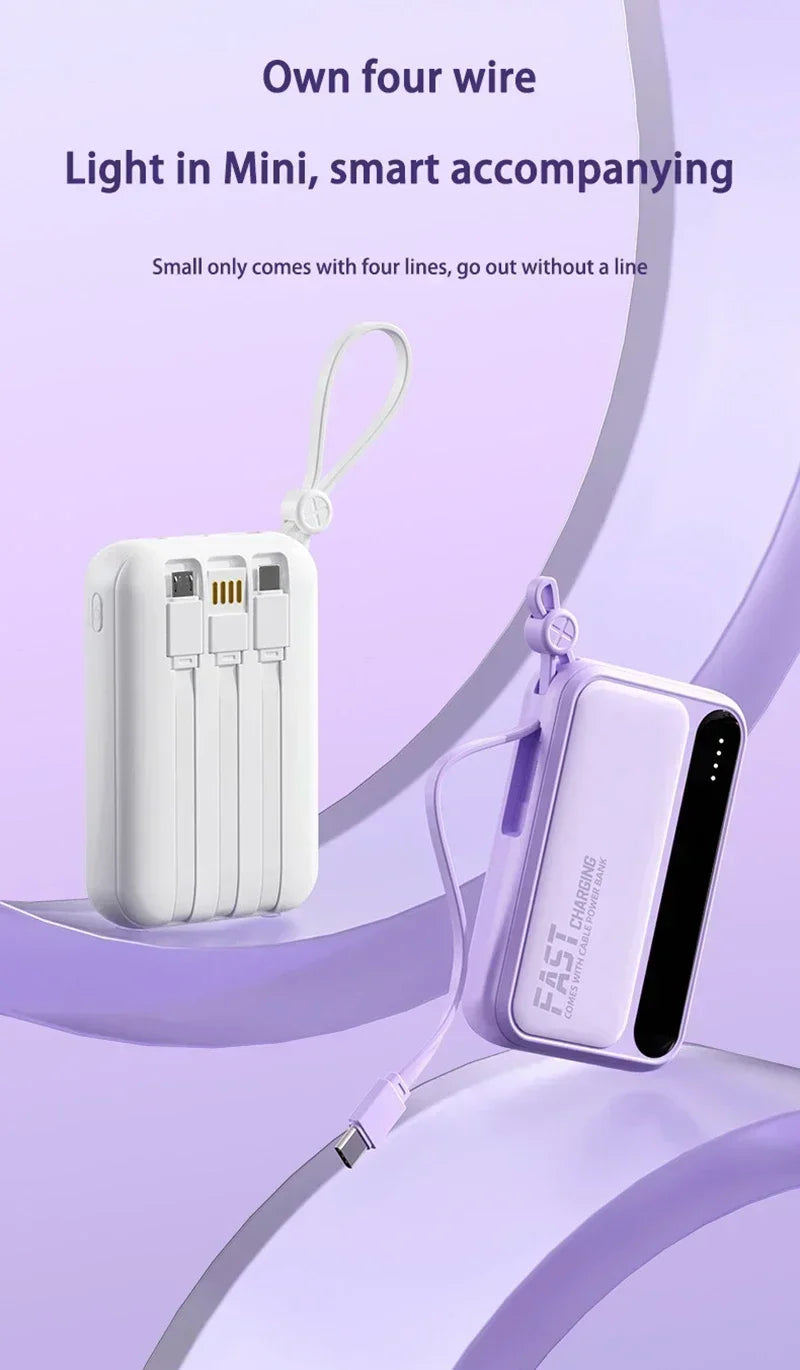 500000mAh Power Bank Large Capacity Built 4 In1 Cables Intelligent Digital Display Portable Battery For iPhone Huawei