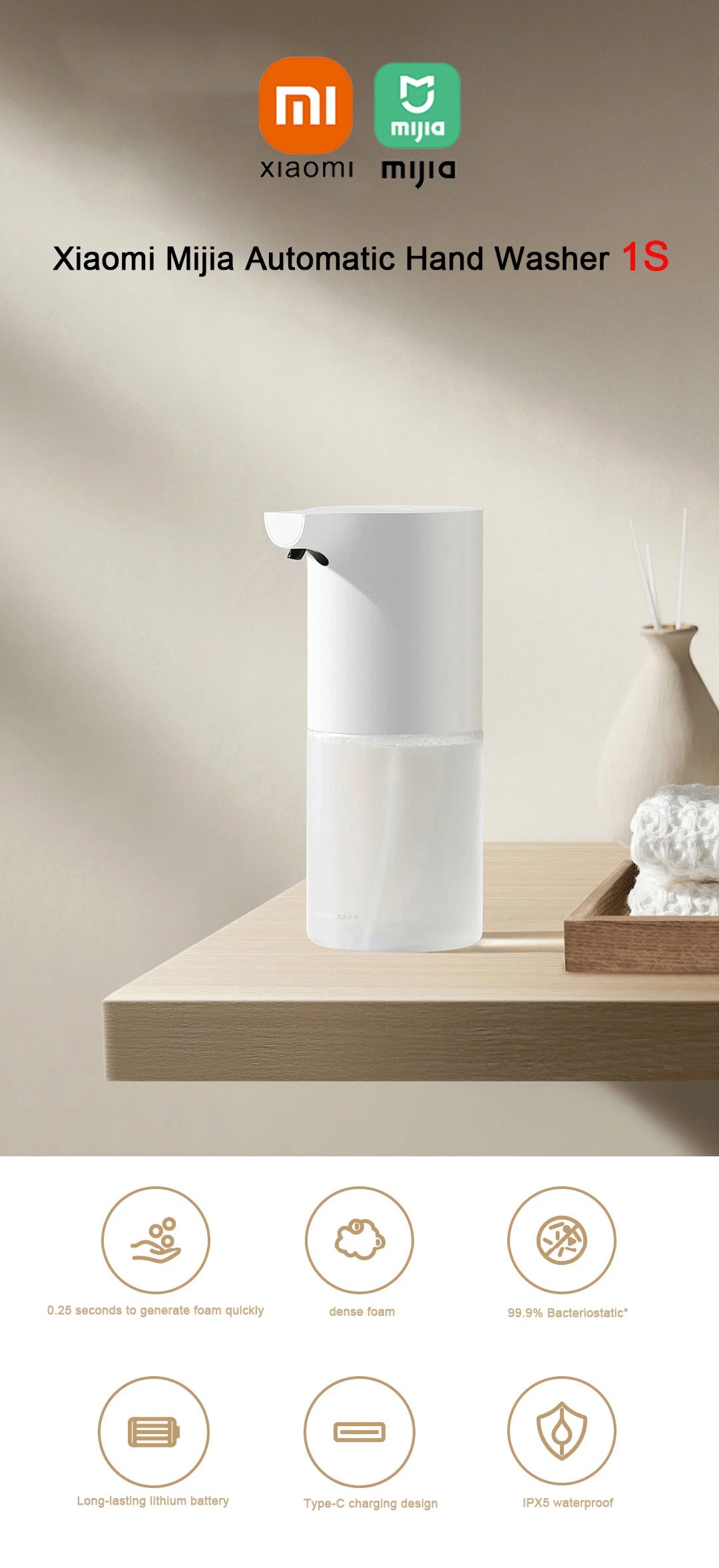 Xiaomi Mijia Soap Foam Dispenser 1S Automatic Induction Hand Washer USB Rechargeable Foaming Machine Home Appliance