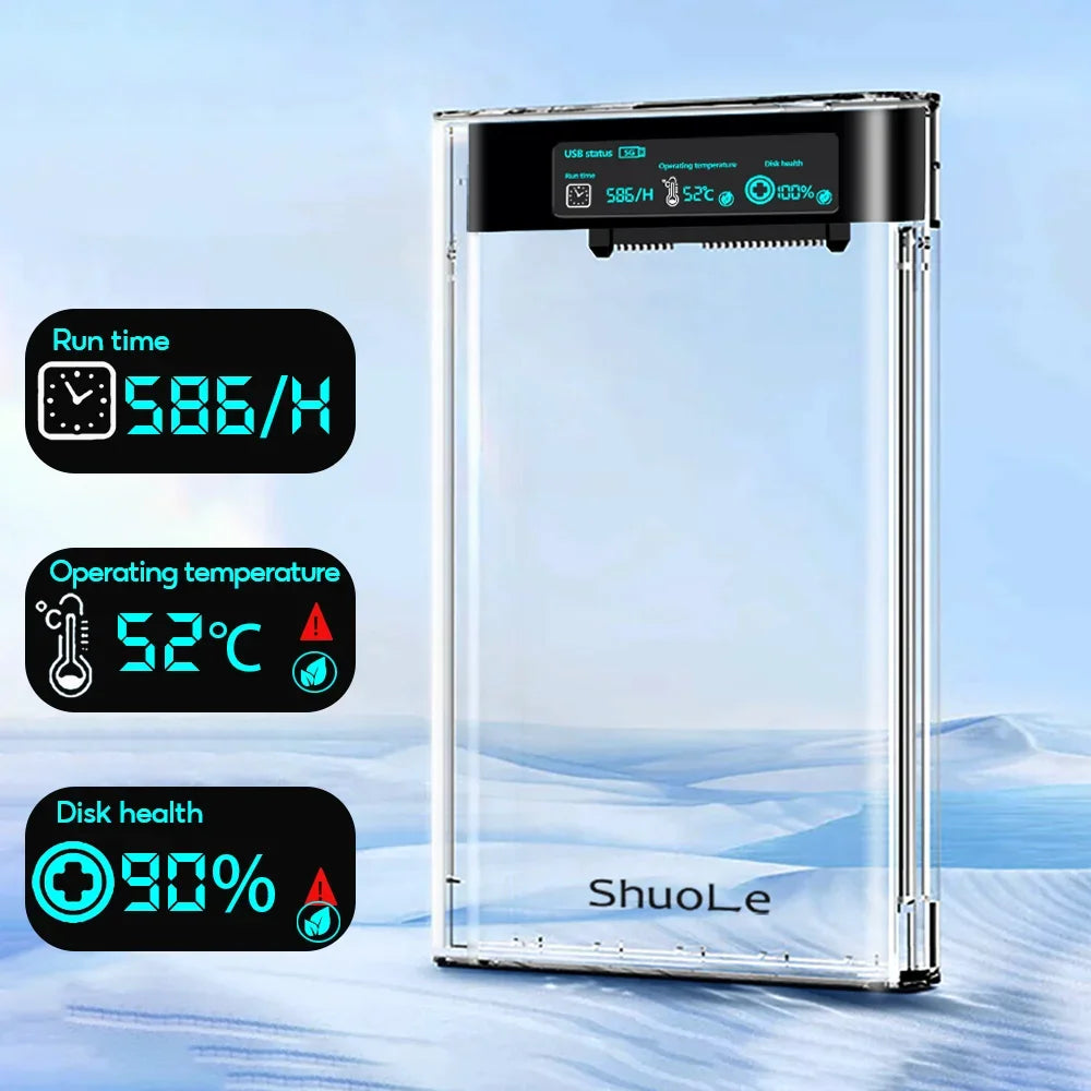 Smart Display HDD Case 2.5 Inch Transparent HDD Enclosure SATA to USB 3.0 External Shell SATA HDD SSD Storage Case for Laptop PC