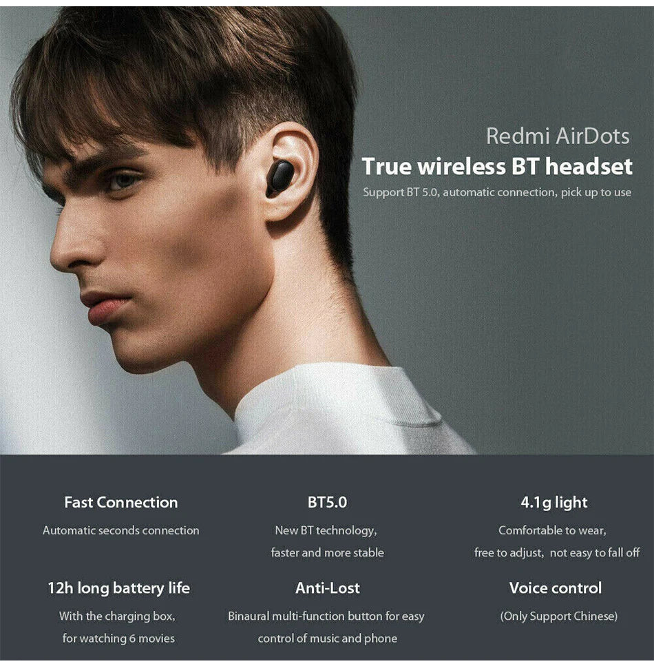 TWS Wireless Bluetooth Headphone, Stereo Headset, Sports Earbuds, Microphone with Charging Box, Smartphone
