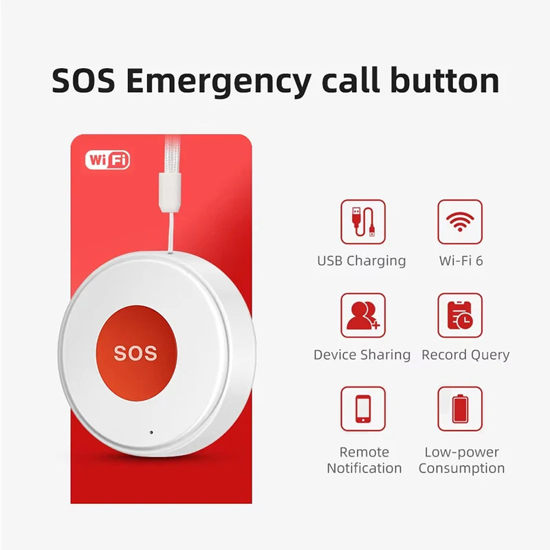 Smart Life APP WiFi SOS Emergency Button Tuya Home Security Elderly Children One Click Call Help Alarm Remote Notification