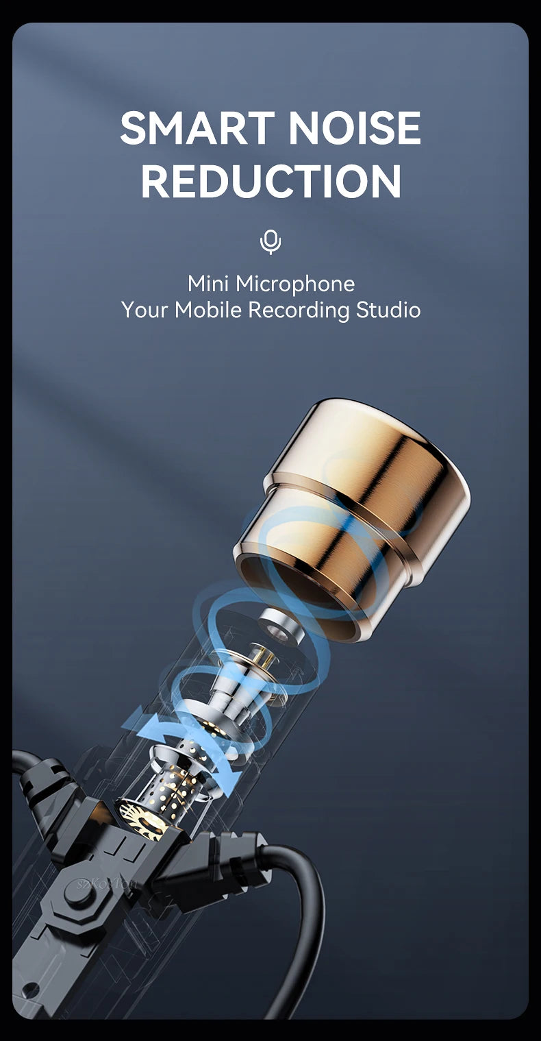 Wired HiFi Headphones with Mini Condenser Microphone Bass Dynamic Earphone Noise-Cancelling Headset for Sports Music Karaoke