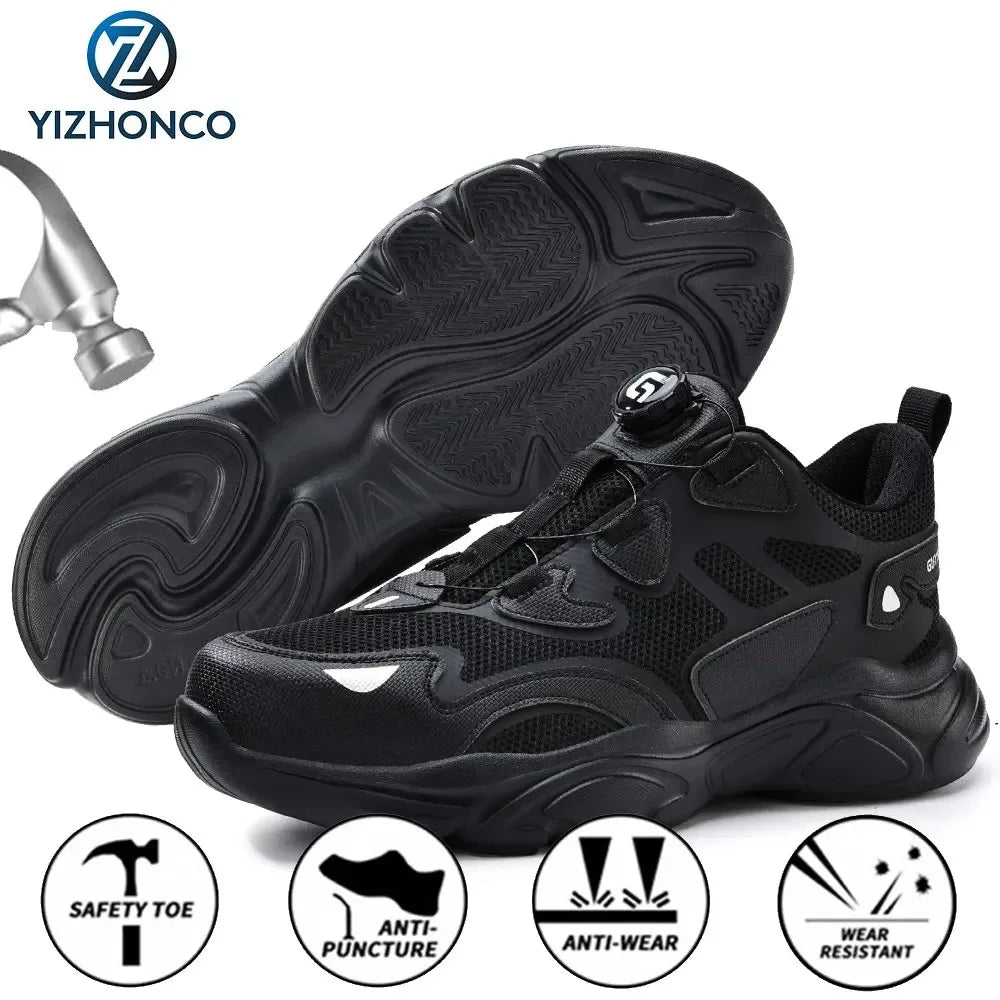 YIZHONCO Safety Shoes Man Waterproof Leather Upper Steel Toe Anti Slip Oil Resistant Breathable Anti Odor Safety Shoes Man