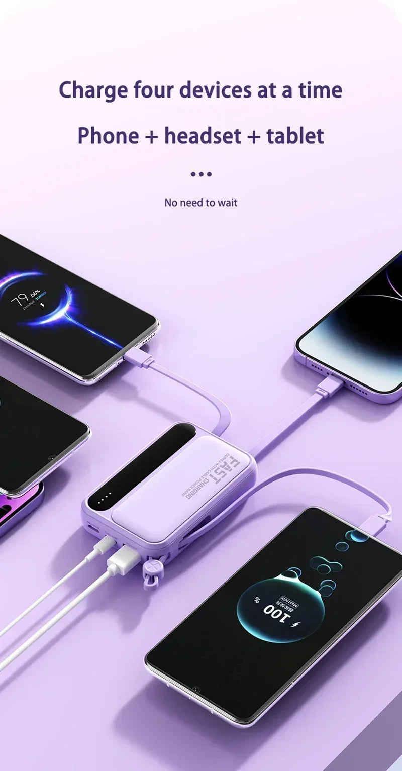 500000mAh Power Bank Large Capacity Built 4 In1 Cables Intelligent Digital Display Portable Battery For iPhone Huawei