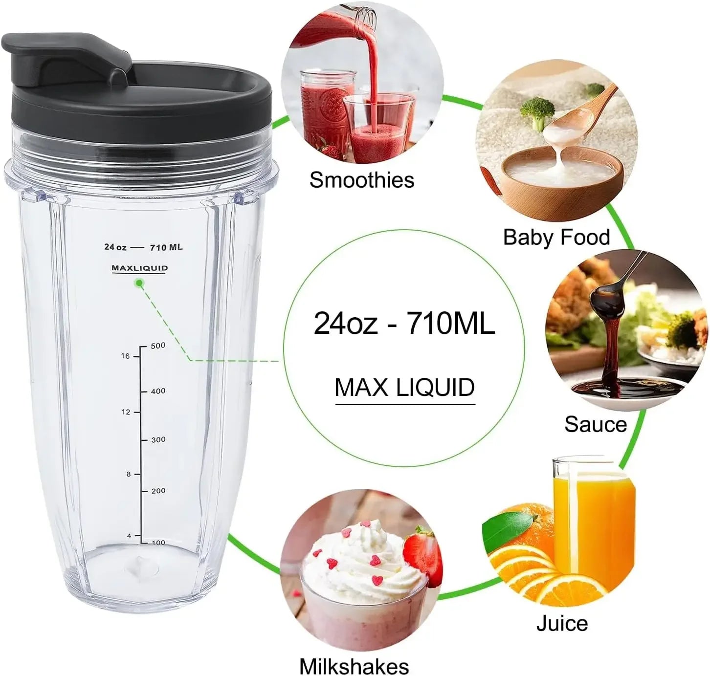 18/24/32OZ Cups for Ninja Blender with Lid for Ninja Auto iQ BL480 BL481 BL482 BL490 BL640 BL450 BL482 BL682 BL642 BL640