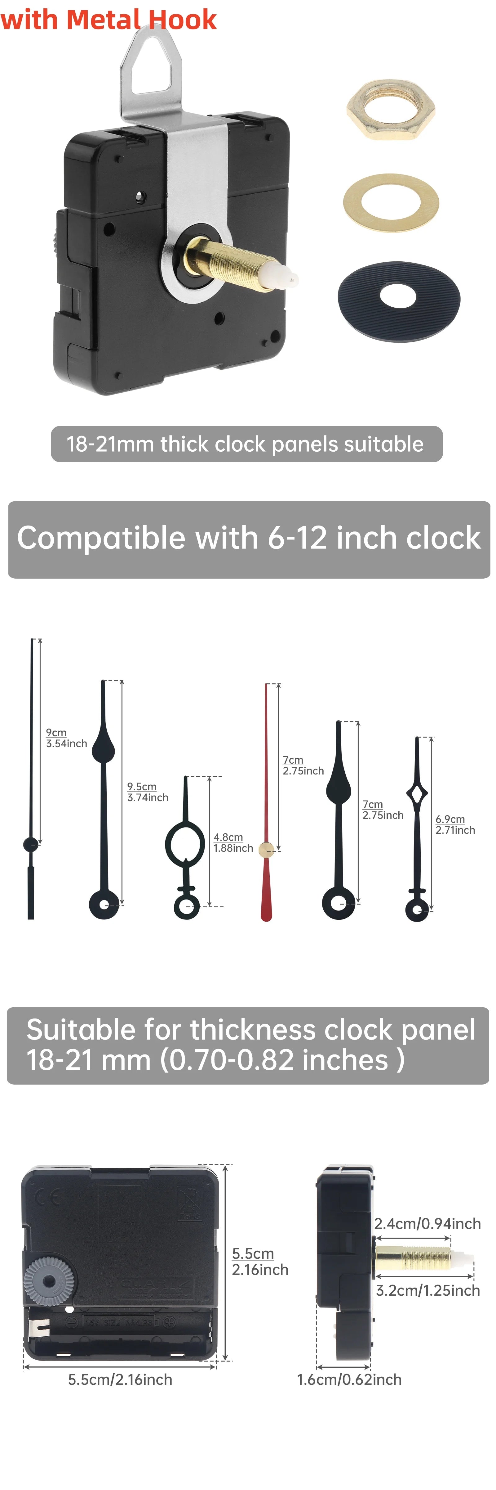 Quartz Battery Operated Silent Wall Clock Movement Mechanisms for DIY / Repair, Clock Parts Replacement