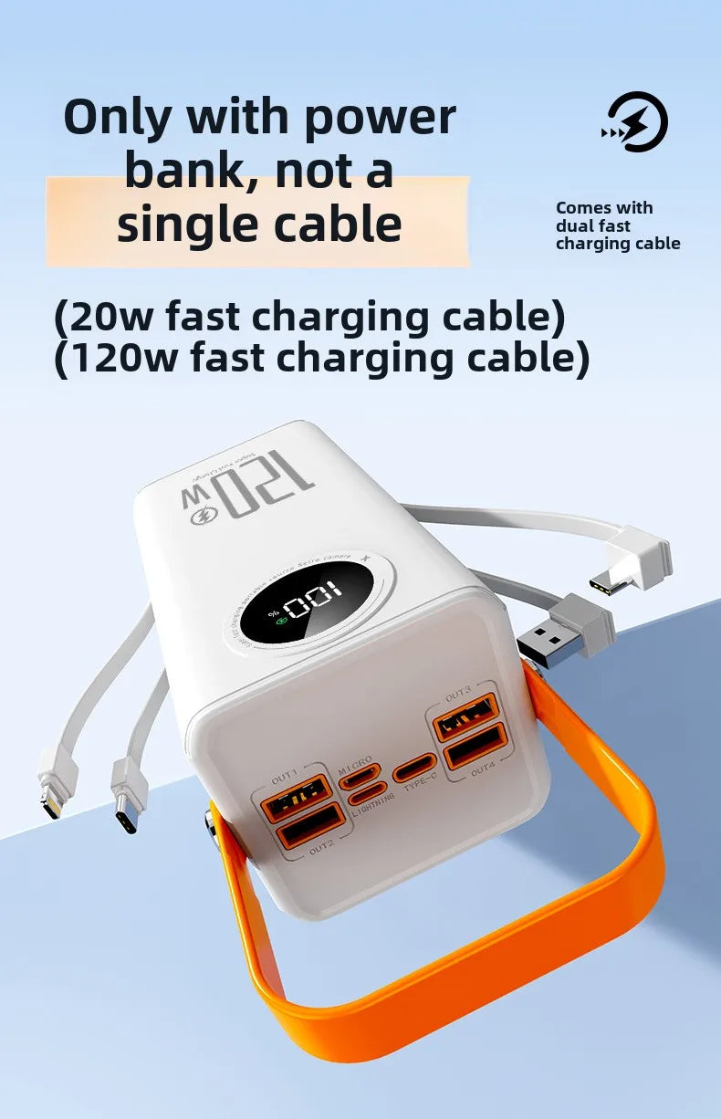 Super Fast Charging 160,000 MAh Power Bank Comes with Line Outdoor Camping Large Capacity BCAK Mobile Power Supply 50000mah