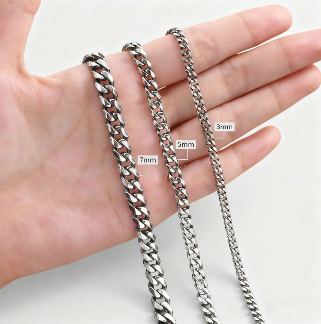 Vintage Chain Necklace for Men Boys,3/5/7mm Retro Grey Stainless Steel Collars,Rock Punk Antique Jewelry Gifts
